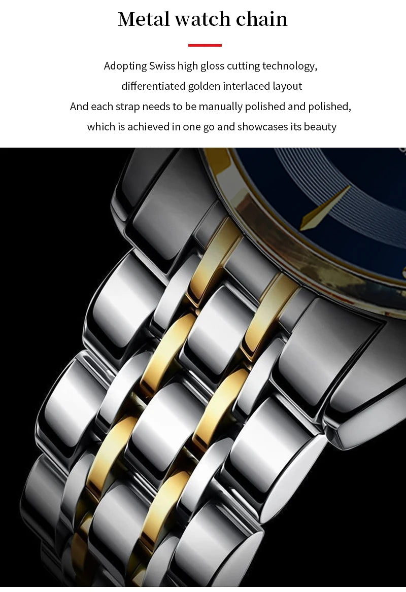 Montre homme en acier inoxydable, style business, luxe, strass