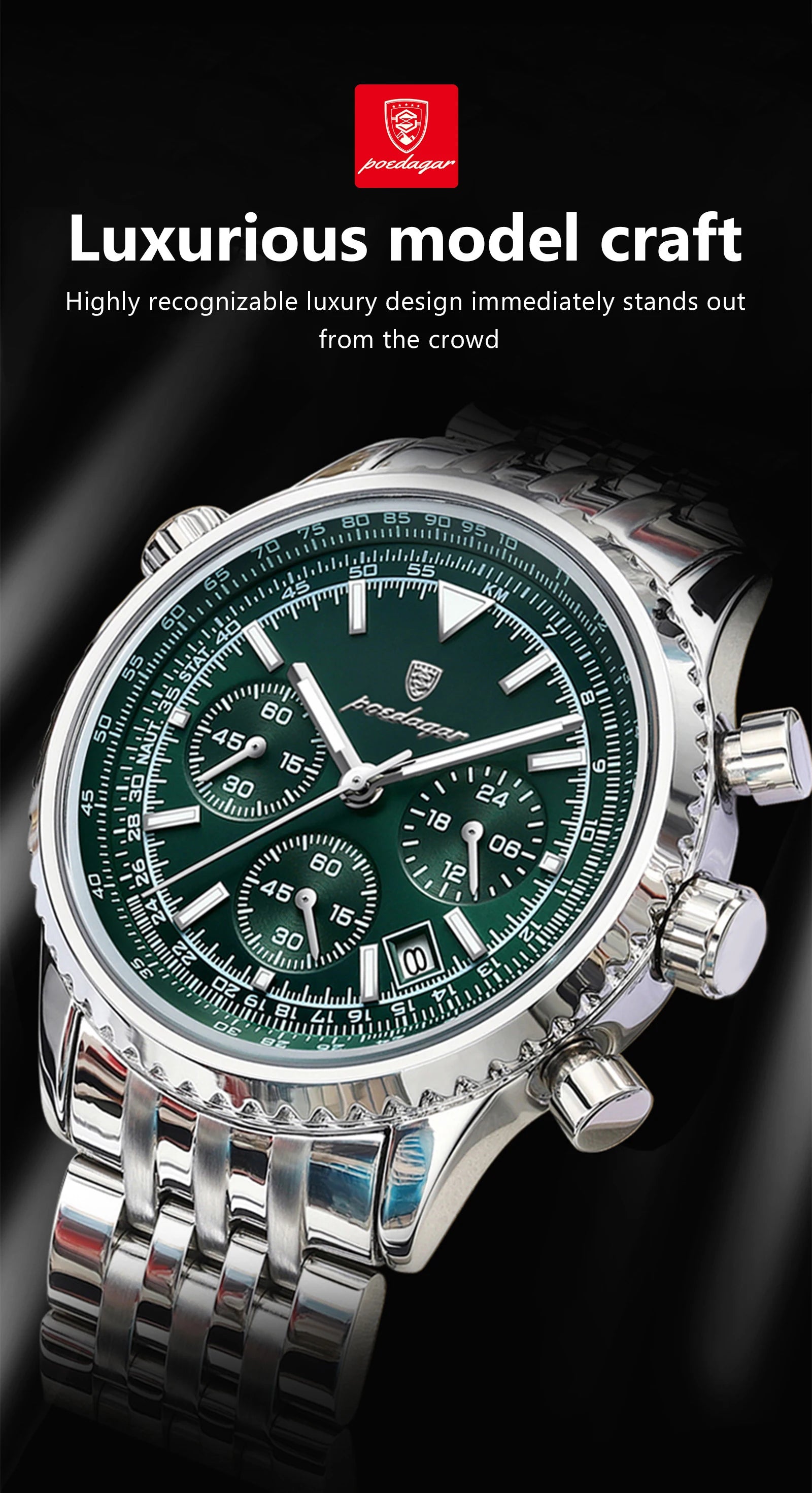 Montre de luxe pour hommes, chronographe étanche, date lumineuse