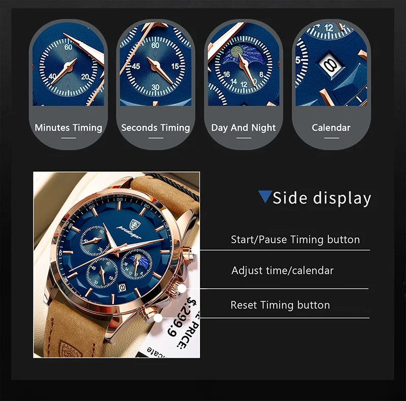 Montre Homme Cuir Véritable Mode Calendrier Lumineux Chronomètre…