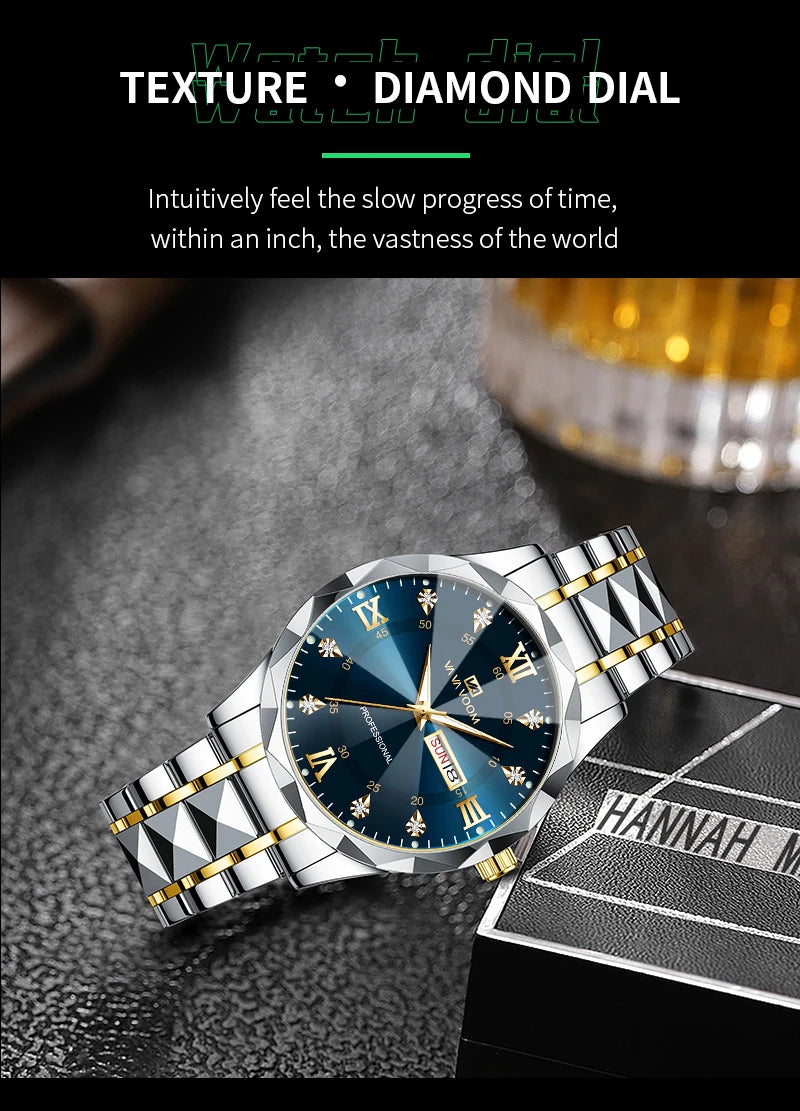 Montre Homme Eau Diamant Luxe Lueur Nocturne Double Calendrier Mouvement Quartz…