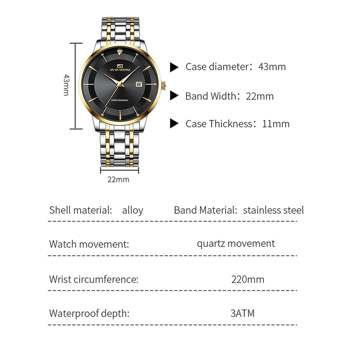 Montre homme en acier inoxydable, style business, luxe, strass