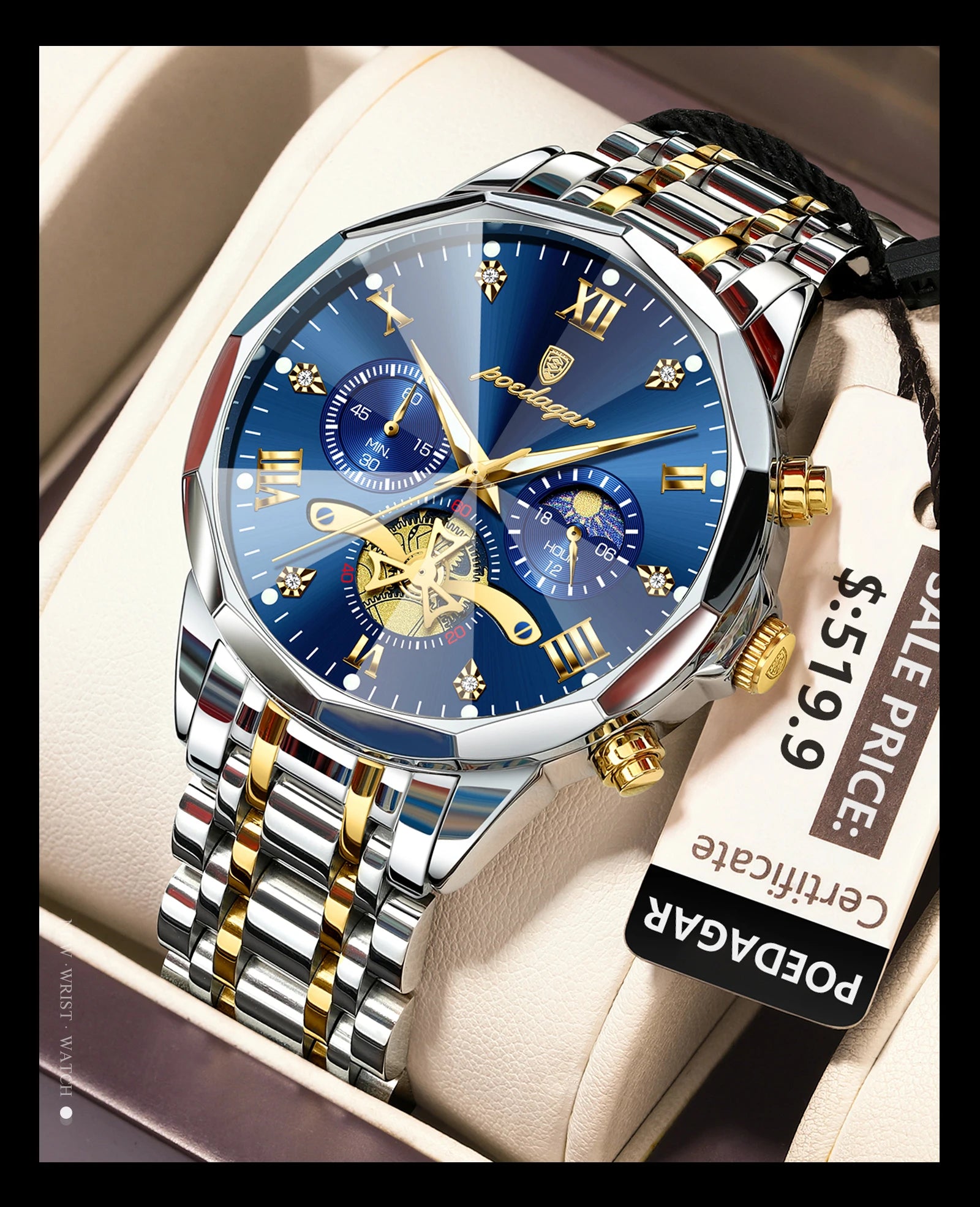 Montre de luxe pour homme Top Original Étanche Lumineux Chronographe…