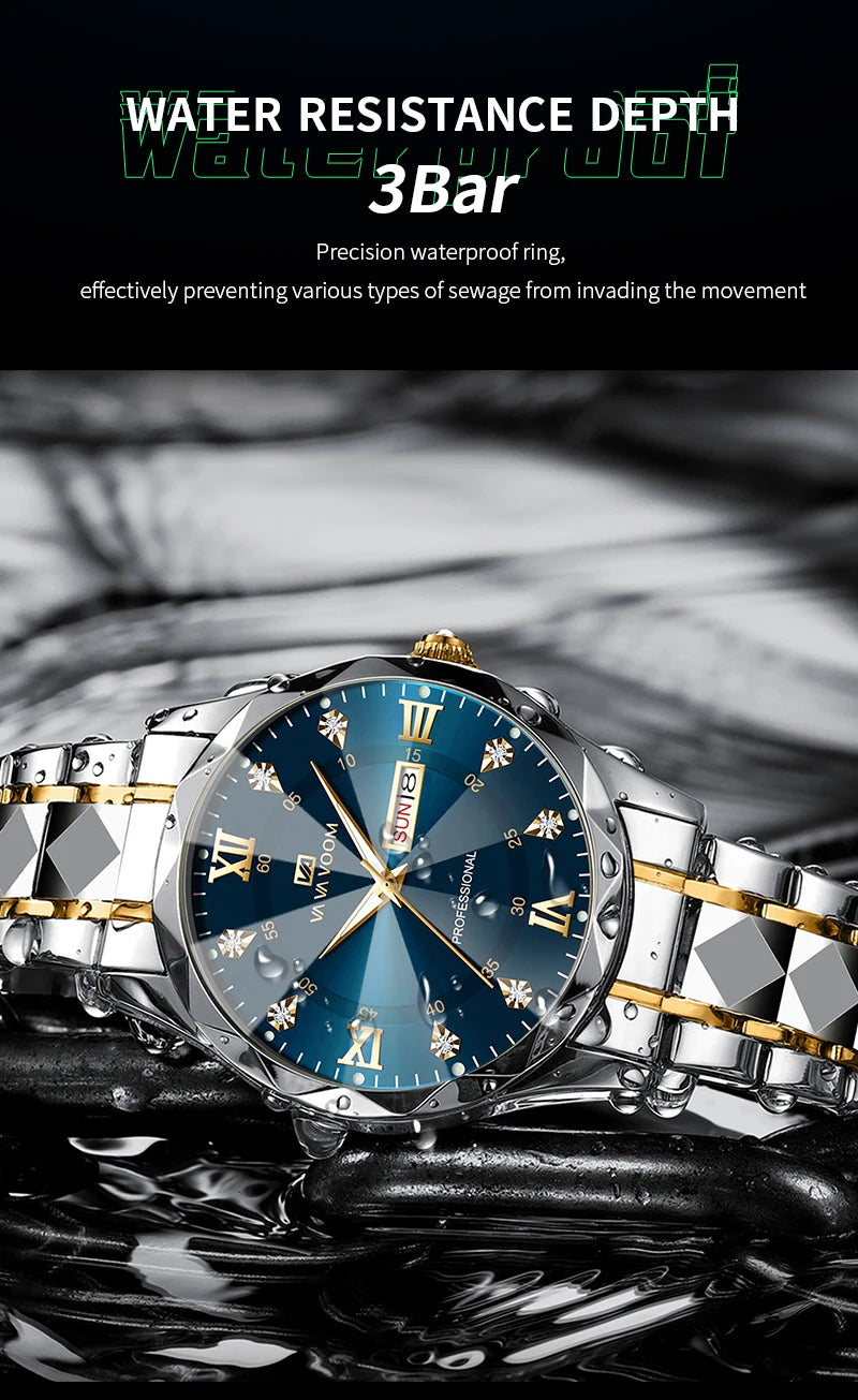 Montre Homme Eau Diamant Luxe Lueur Nocturne Double Calendrier Mouvement Quartz…
