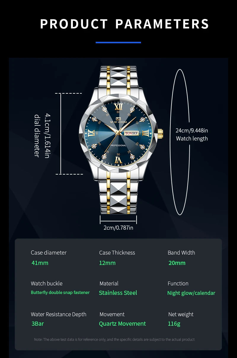 Montre Homme Eau Diamant Luxe Lueur Nocturne Double Calendrier Mouvement Quartz…