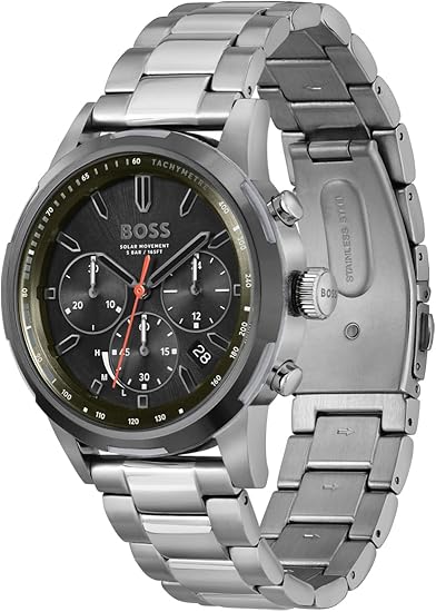 HUGO BOSS Montre Chronographe solaire à Quartz pour homme avec Bracelet Acier inoxydable