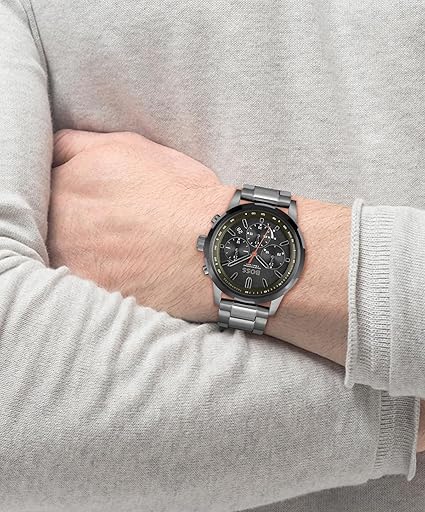 HUGO BOSS Montre Chronographe solaire à Quartz pour homme avec Bracelet Acier inoxydable