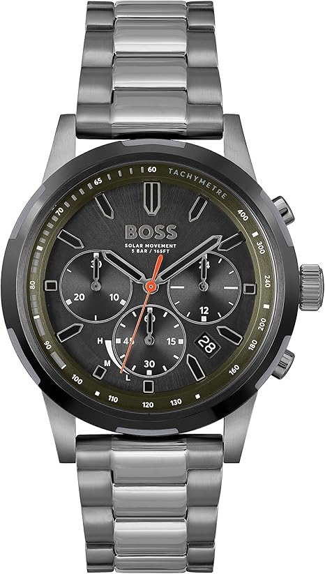 HUGO BOSS Montre Chronographe solaire à Quartz pour homme avec Bracelet Acier inoxydable