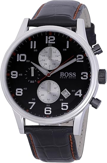 Hugo Boss Montre Homme - Quartz Analogique - Cadran - Bracelet Cuir Noir