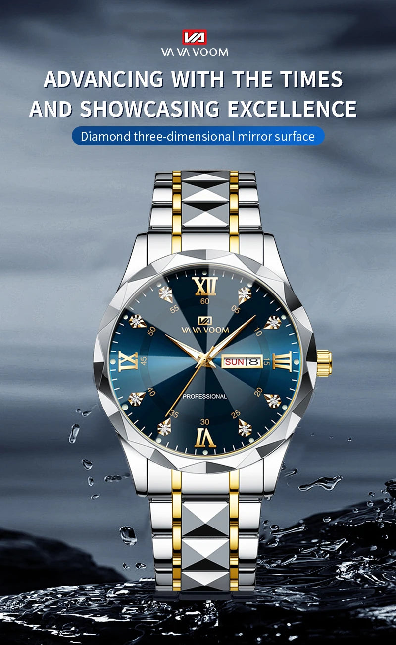Montre Homme Eau Diamant Luxe Lueur Nocturne Double Calendrier Mouvement Quartz…