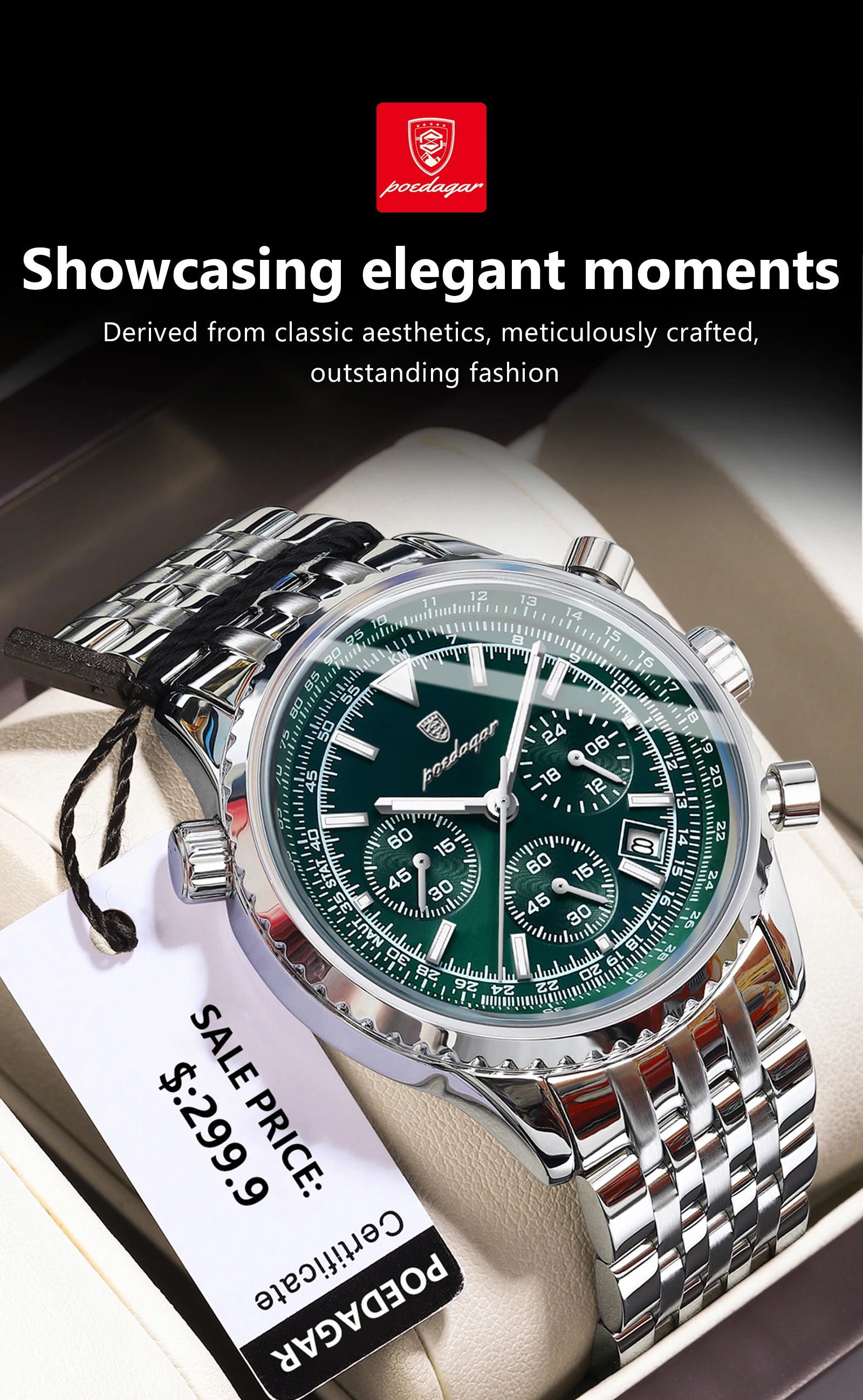 Montre de luxe pour hommes, chronographe étanche, date lumineuse