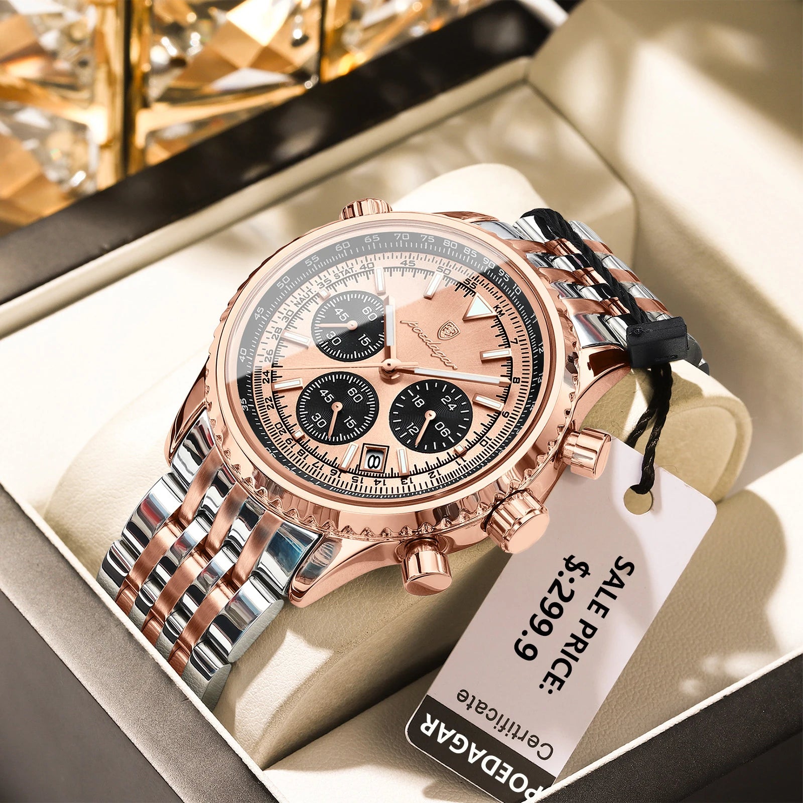 Montre de luxe pour hommes, chronographe étanche, date lumineuse