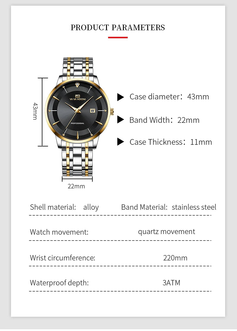 Montre homme en acier inoxydable, style business, luxe, strass
