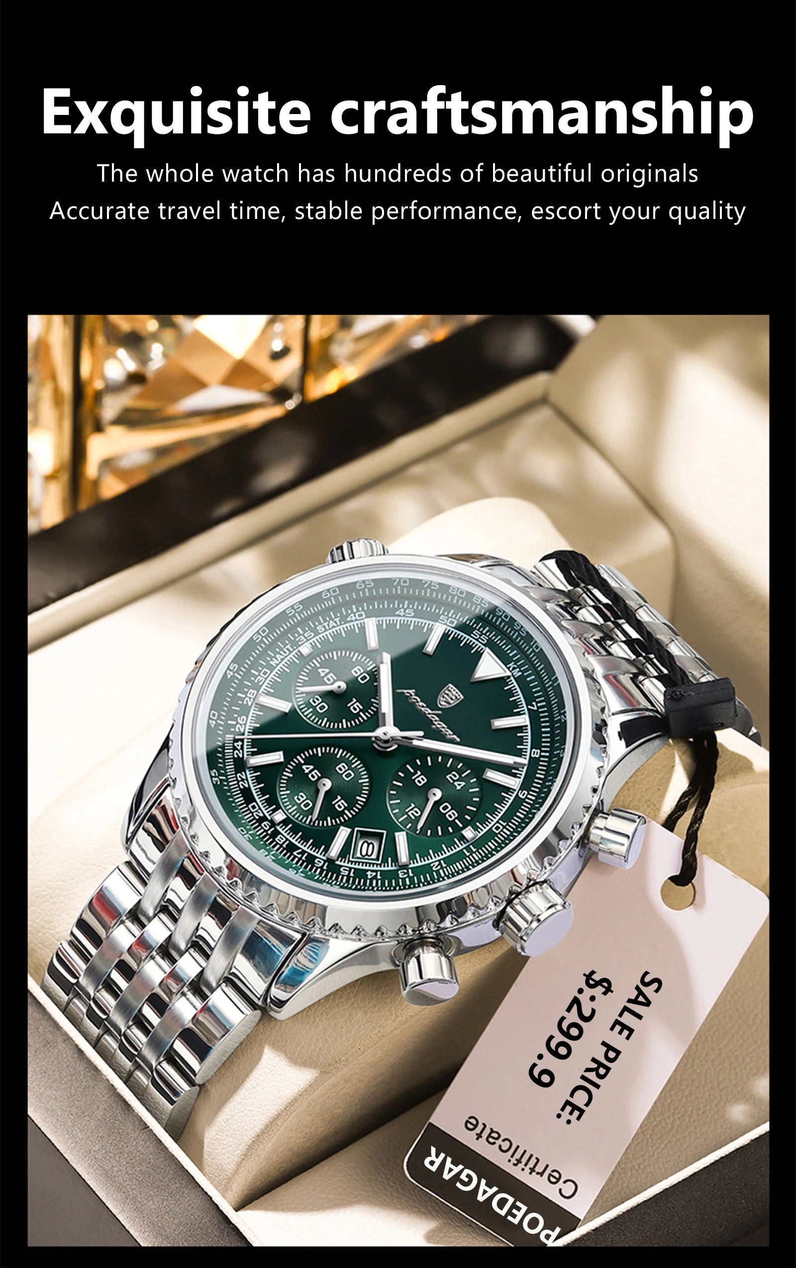 Montre de luxe pour hommes, chronographe étanche, date lumineuse