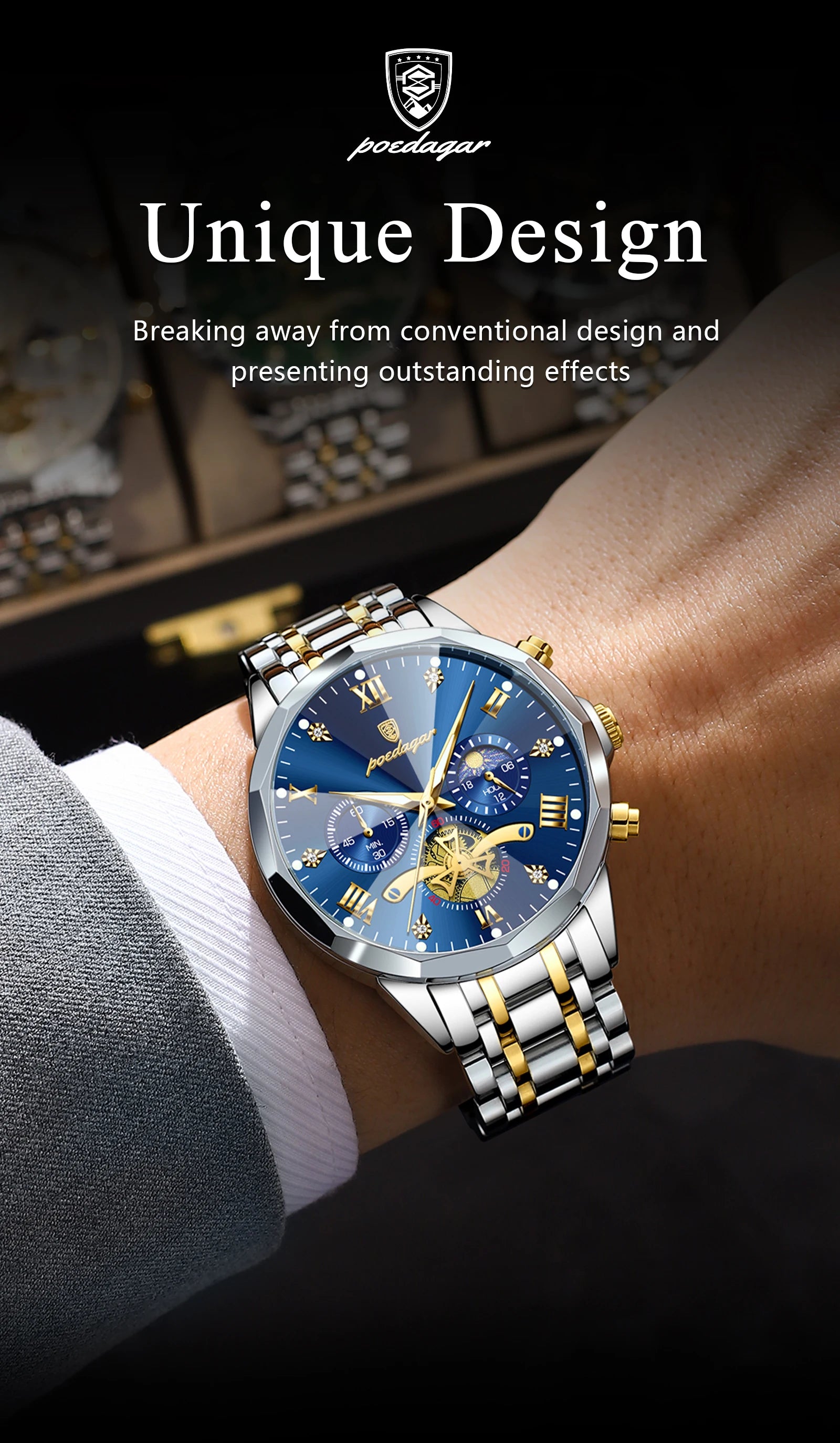 Montre de luxe pour homme Top Original Étanche Lumineux Chronographe…