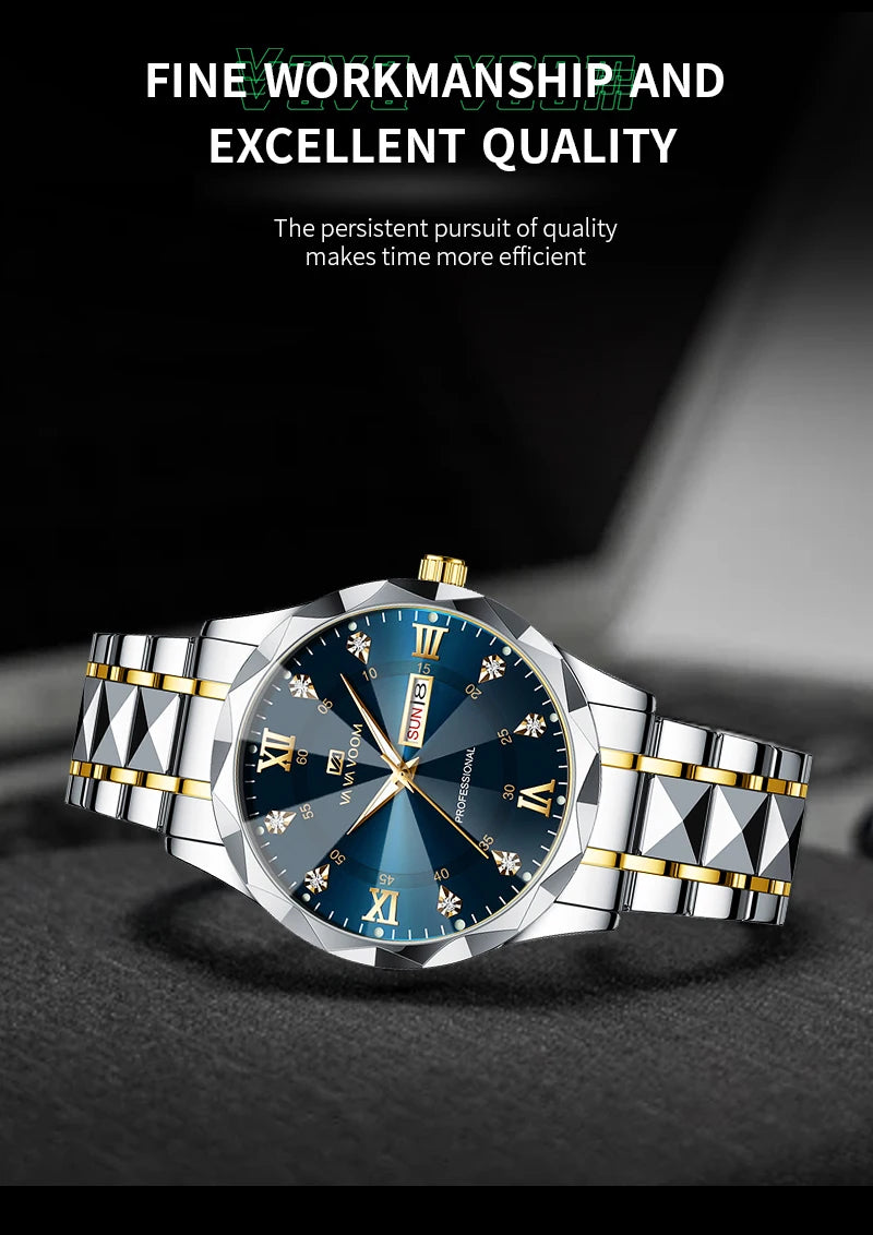 Montre Homme Eau Diamant Luxe Lueur Nocturne Double Calendrier Mouvement Quartz…