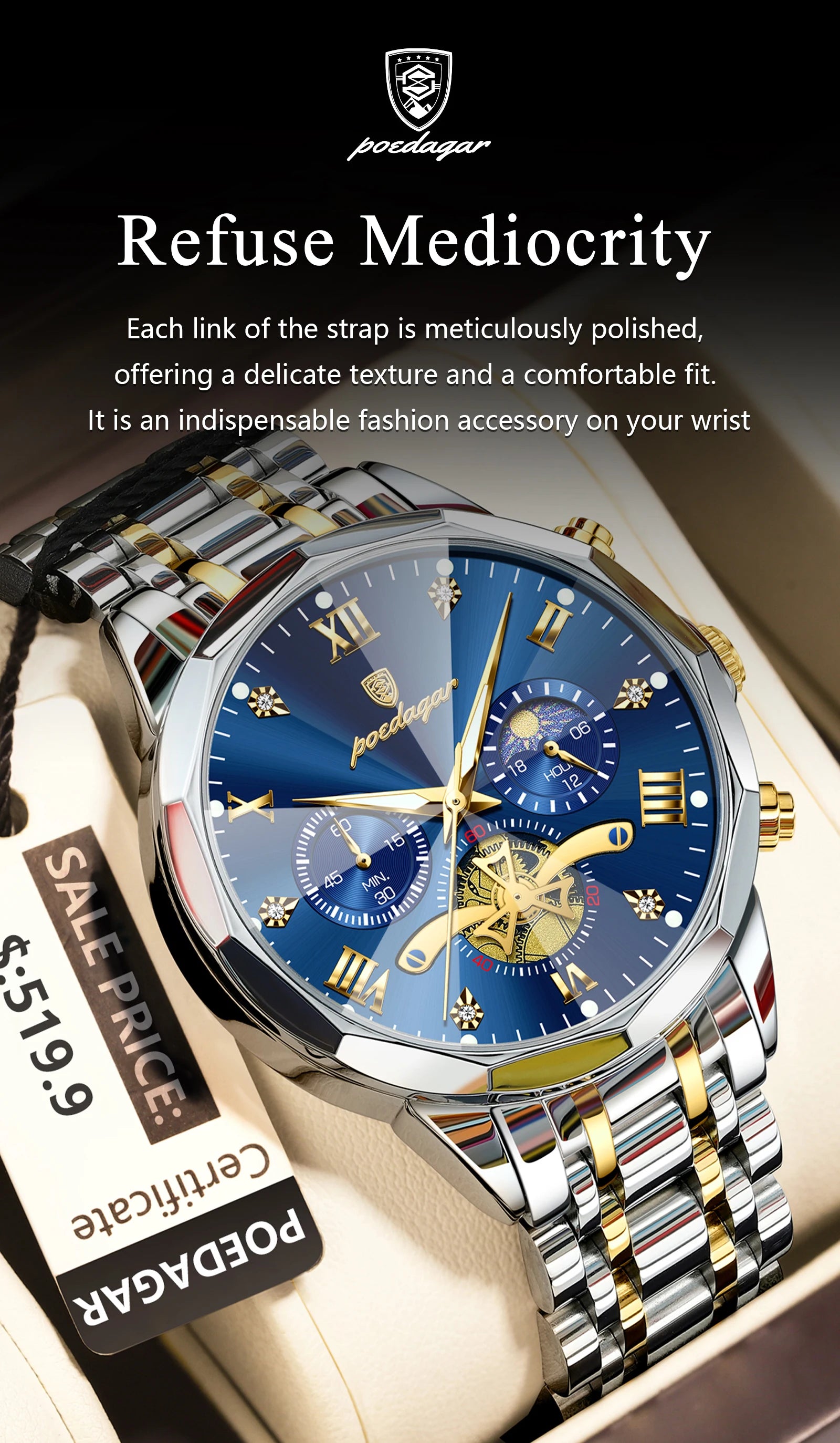 Montre de luxe pour homme Top Original Étanche Lumineux Chronographe…