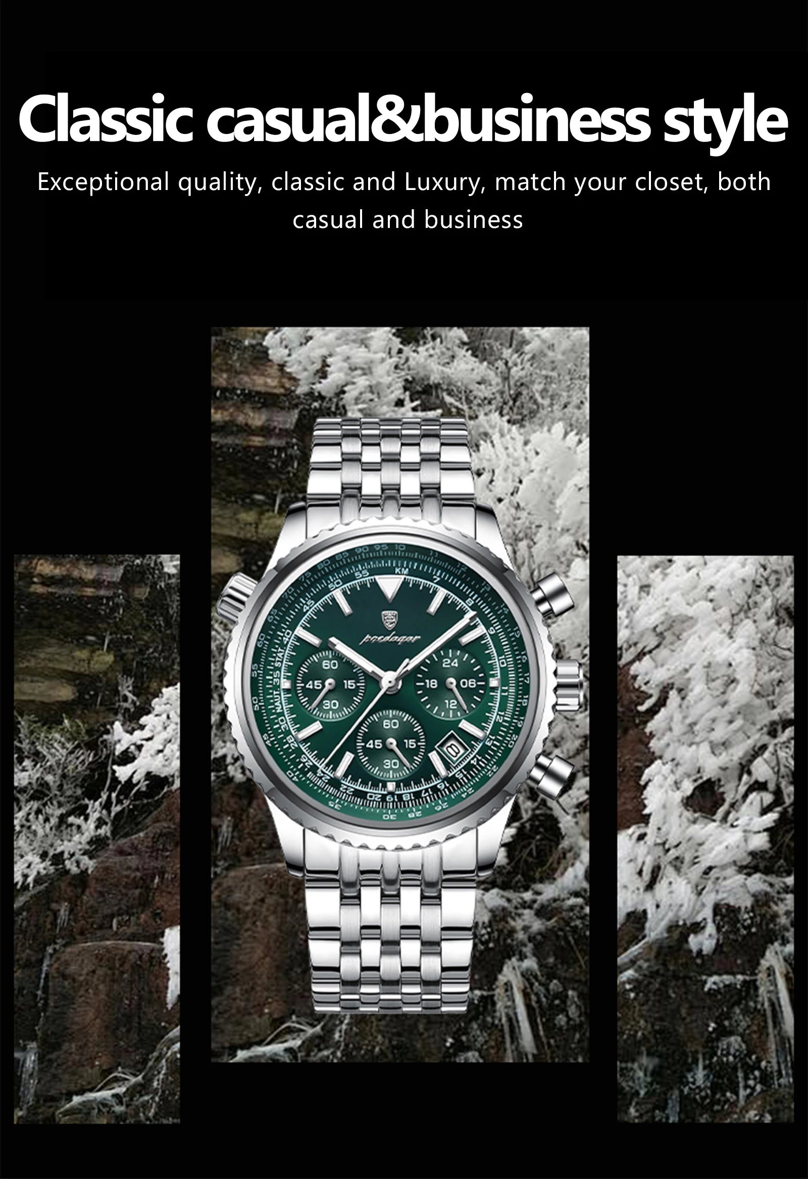 Montre de luxe pour hommes, chronographe étanche, date lumineuse