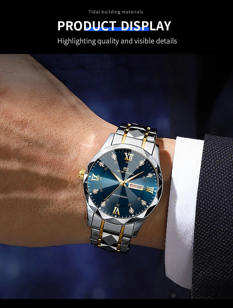 Montre Homme Eau Diamant Luxe Lueur Nocturne Double Calendrier Mouvement Quartz…
