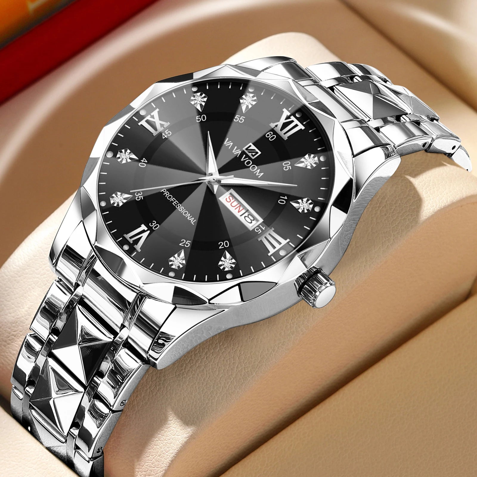 Montre Homme Eau Diamant Luxe Lueur Nocturne Double Calendrier Mouvement Quartz…