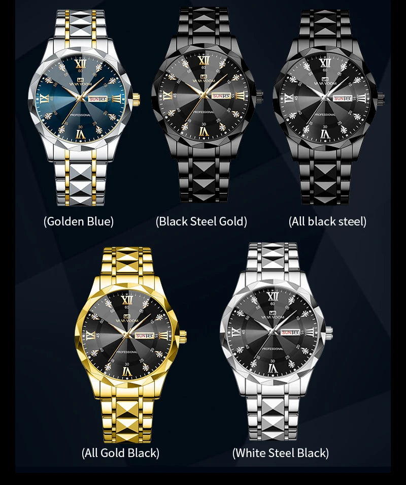 Montre Homme Eau Diamant Luxe Lueur Nocturne Double Calendrier Mouvement Quartz…