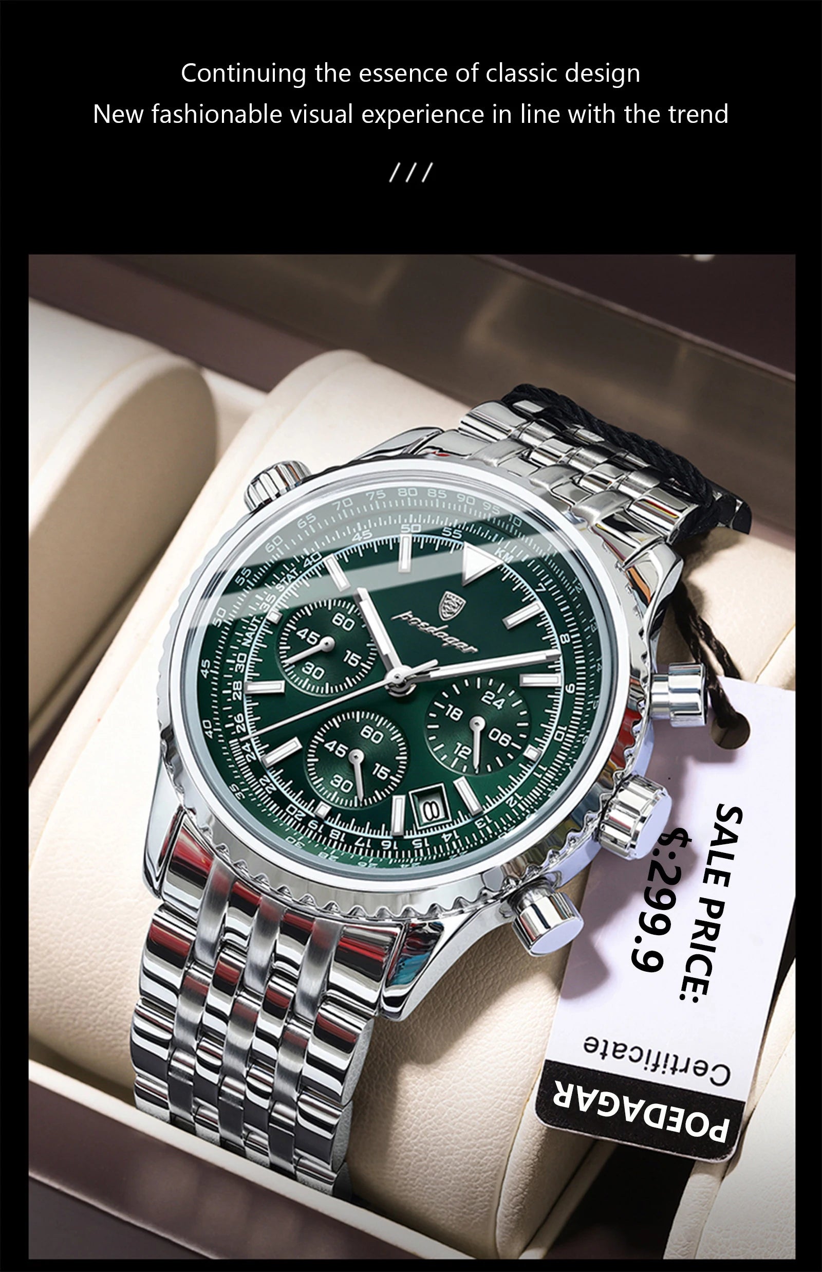 Montre de luxe pour hommes, chronographe étanche, date lumineuse