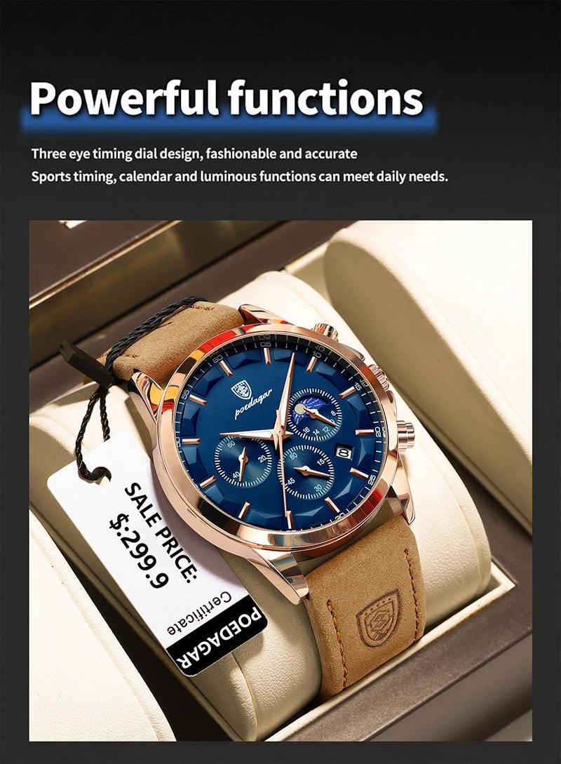 Montre Homme Cuir Véritable Mode Calendrier Lumineux Chronomètre…