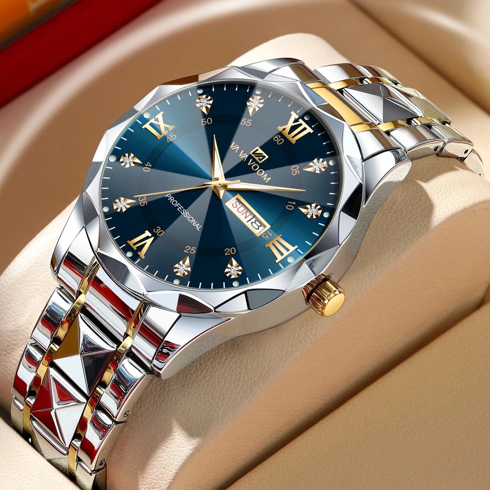 Montre Homme Eau Diamant Luxe Lueur Nocturne Double Calendrier Mouvement Quartz…