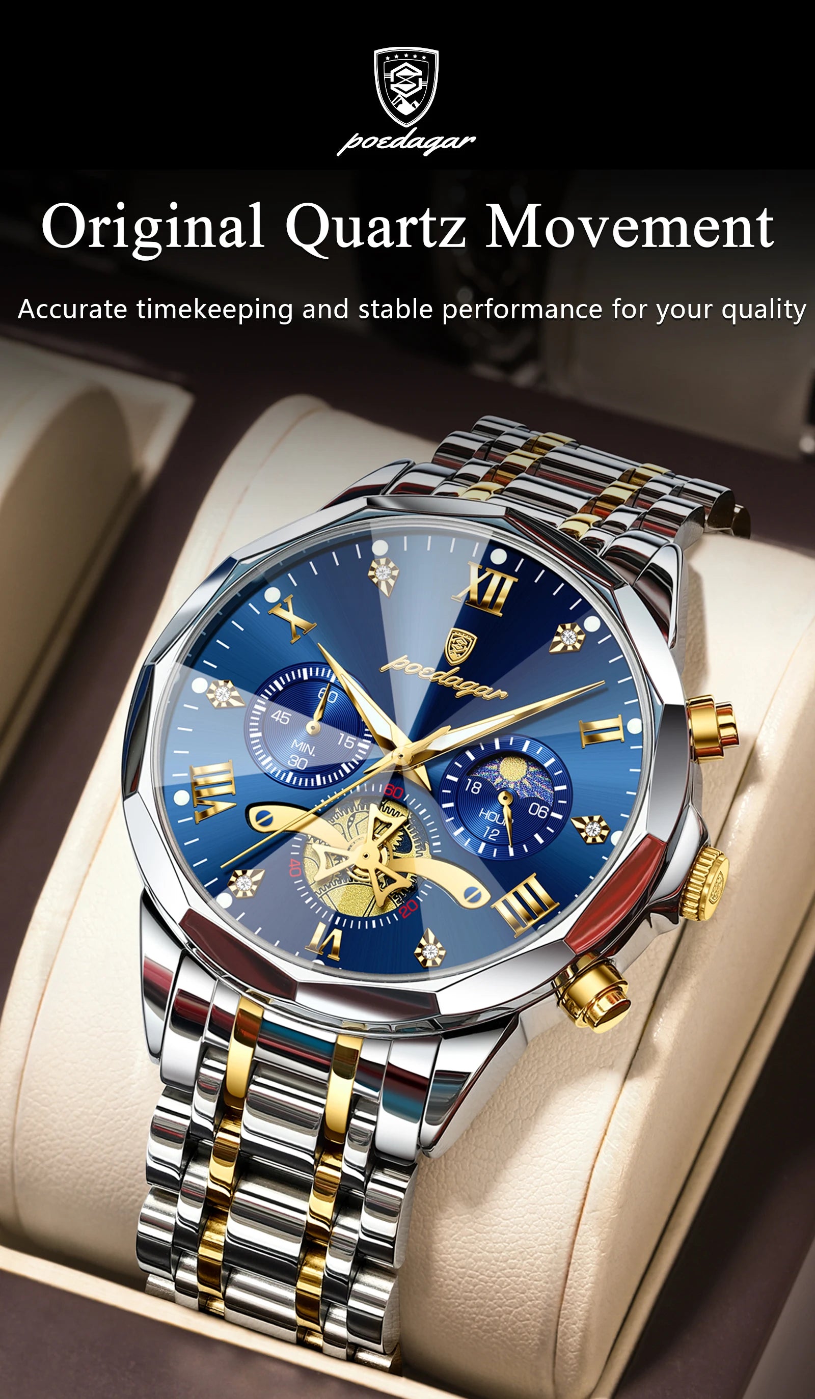 Montre de luxe pour homme Top Original Étanche Lumineux Chronographe…