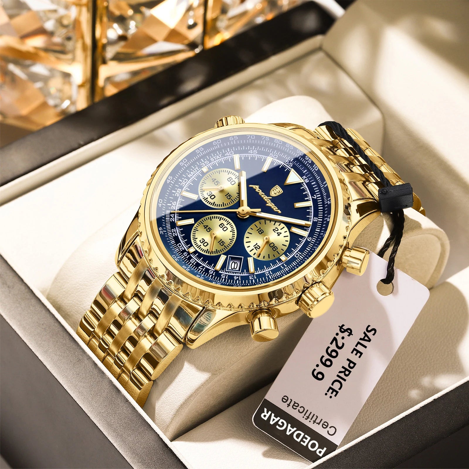 Montre de luxe pour hommes, chronographe étanche, date lumineuse