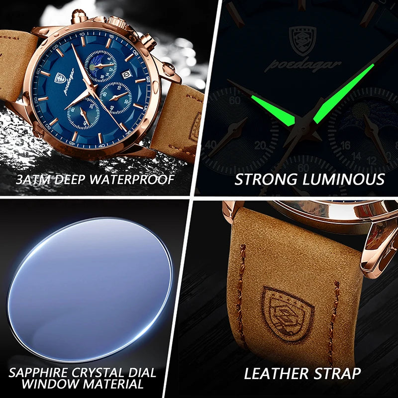 Montre Homme Cuir Véritable Mode Calendrier Lumineux Chronomètre…