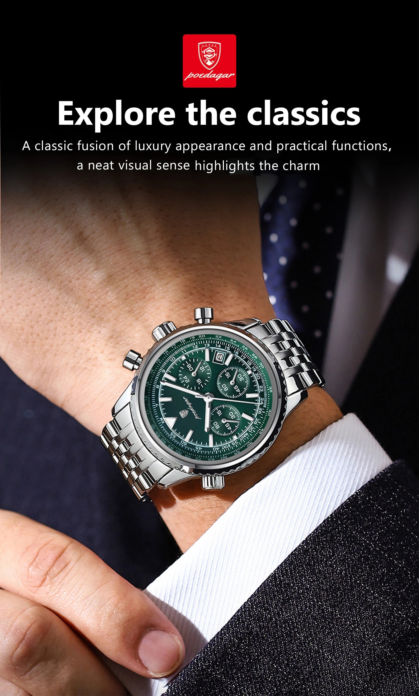 Montre de luxe pour hommes, chronographe étanche, date lumineuse