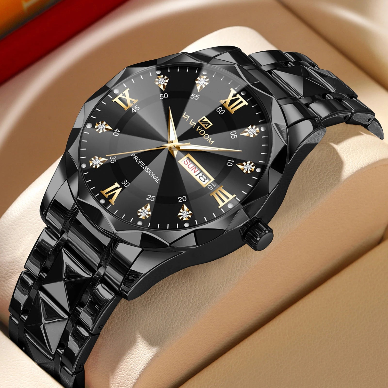 Montre Homme Eau Diamant Luxe Lueur Nocturne Double Calendrier Mouvement Quartz…