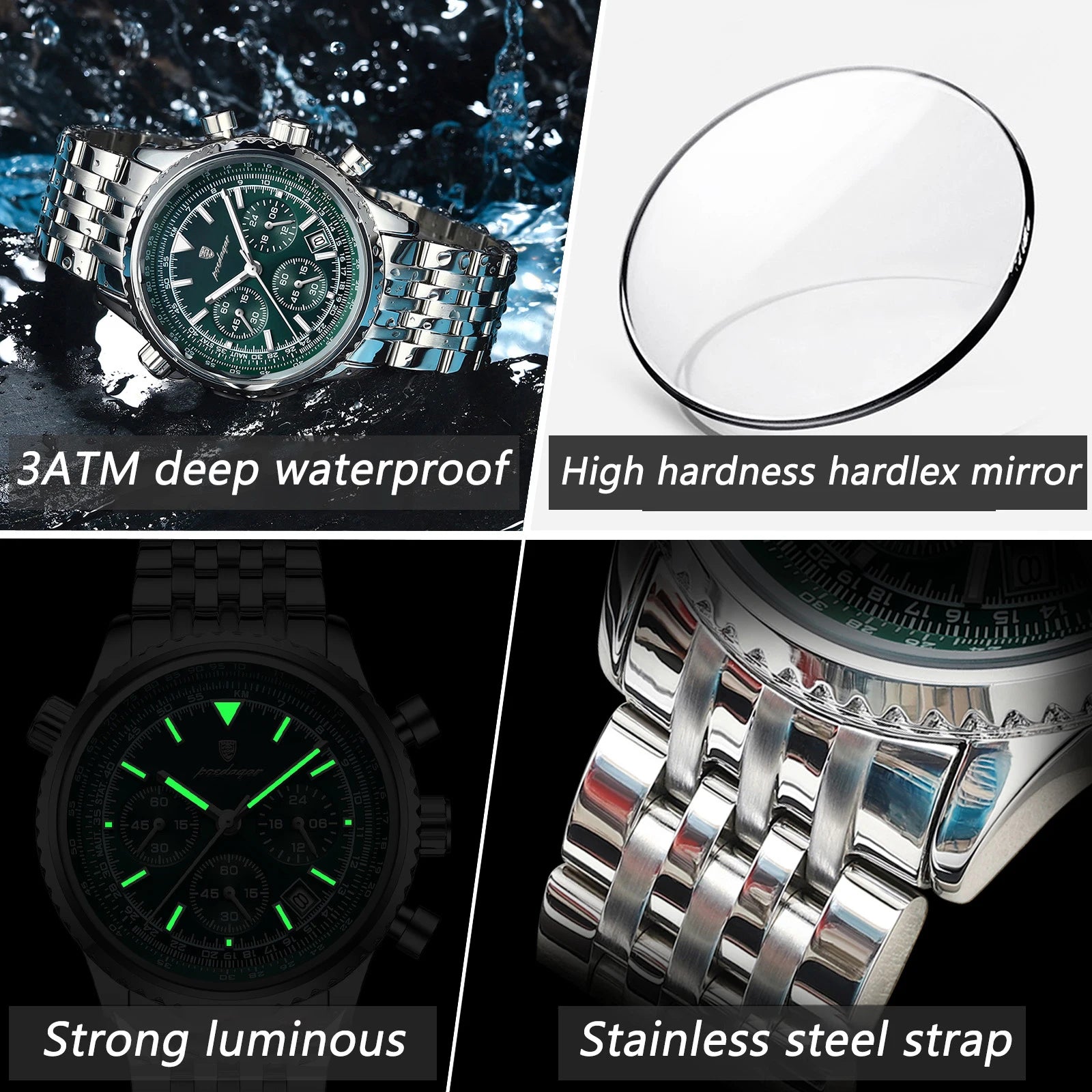 Montre de luxe pour hommes, chronographe étanche, date lumineuse