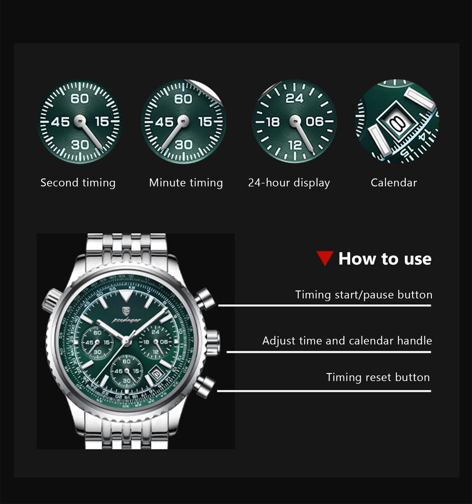 Montre de luxe pour hommes, chronographe étanche, date lumineuse