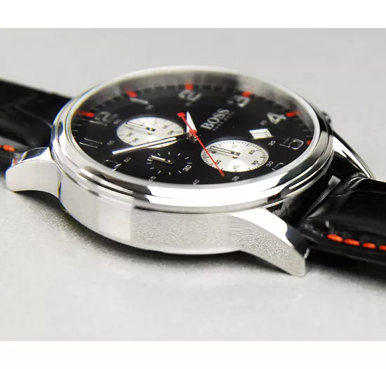 Hugo Boss Montre Homme - Quartz Analogique - Cadran - Bracelet Cuir Noir