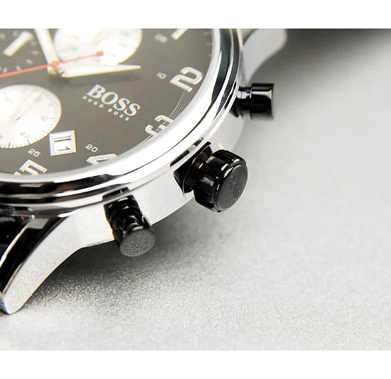 Hugo Boss Montre Homme - Quartz Analogique - Cadran - Bracelet Cuir Noir